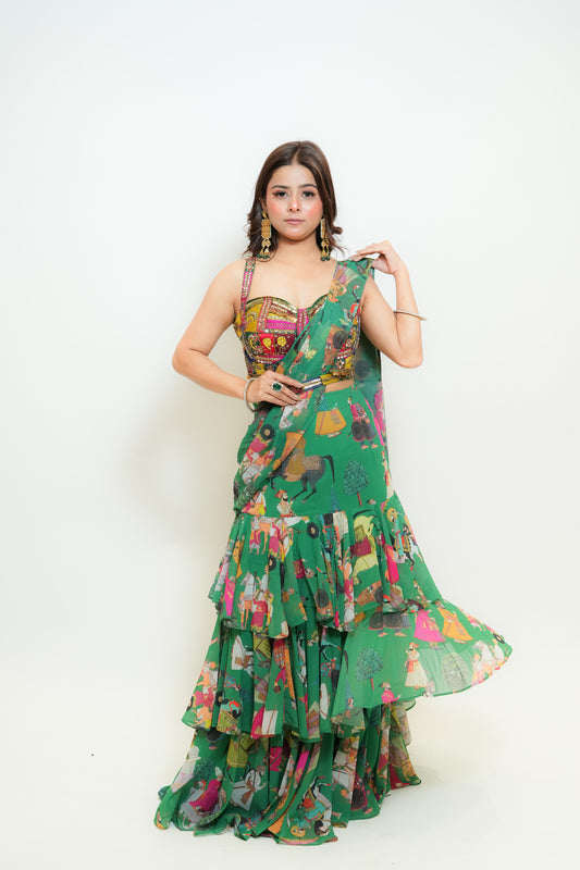 Graceful green drape saree