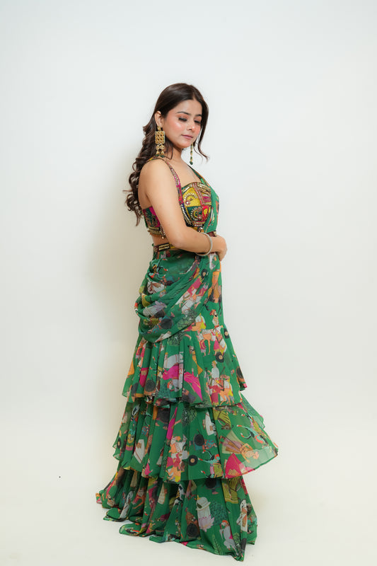 Graceful green drape saree