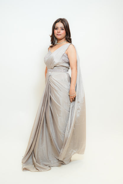 Silver dew drape saree