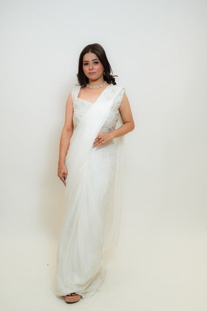 Snow pearl drape saree