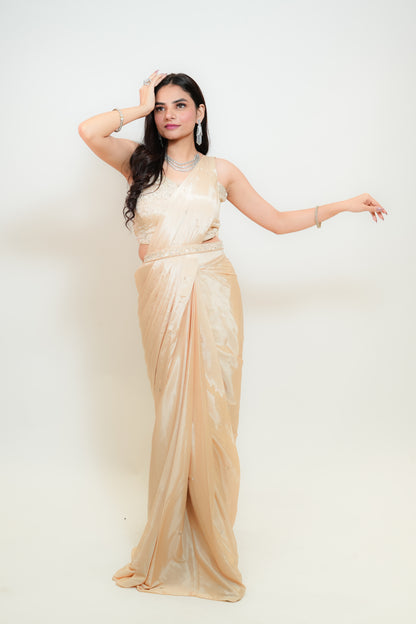 Champagne Glow drape saree
