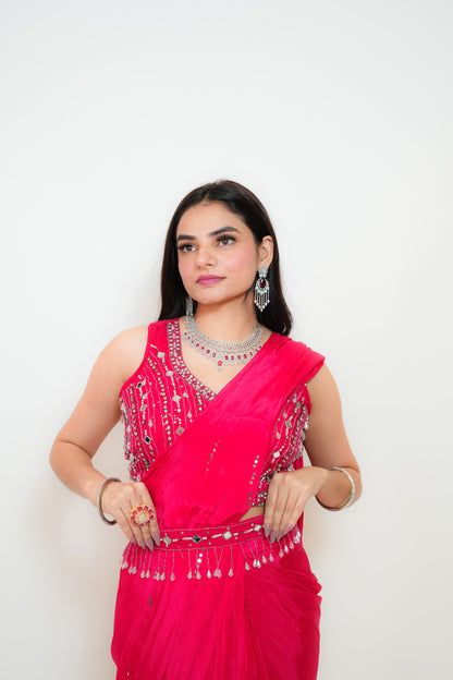 Hot pink drape saree