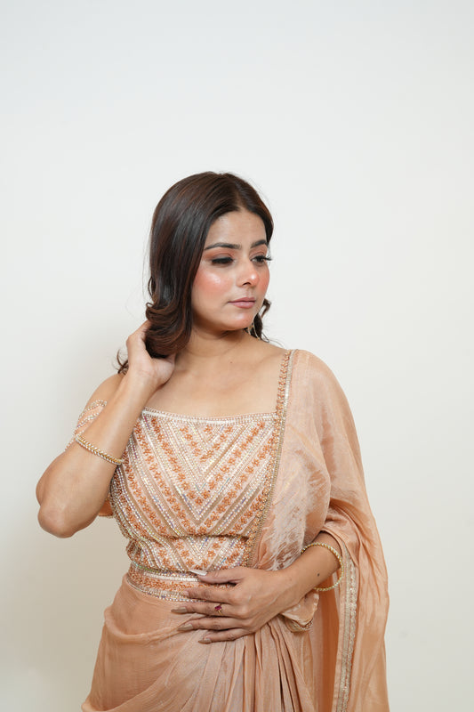 Blush apricot drape saree
