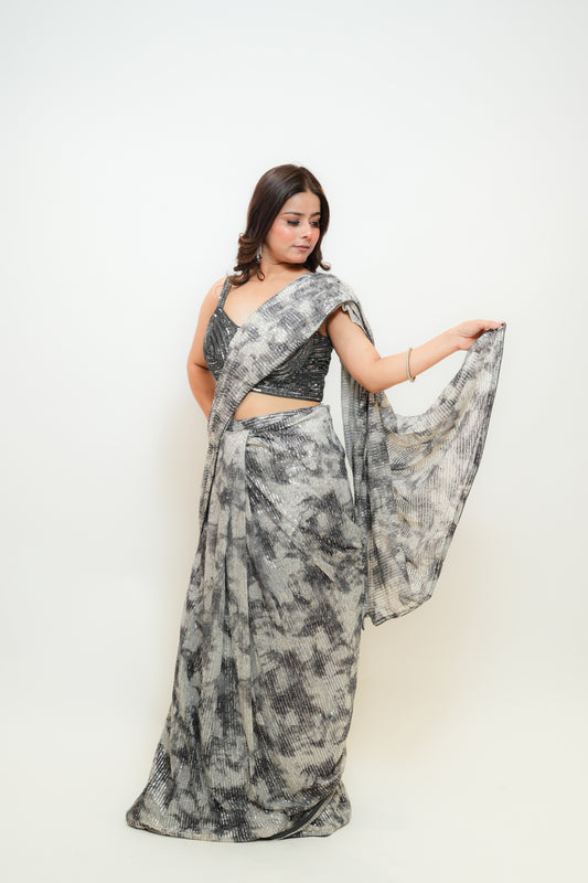 Ash & ink drape saree