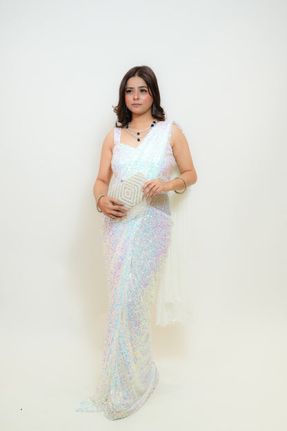 Snow glow drape saree