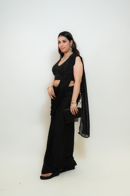 Chic black drape saree