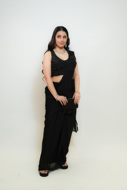 Chic black drape saree