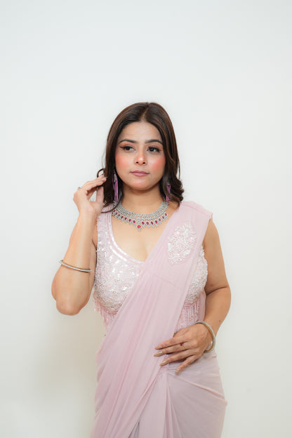 Elegant pink drape saree