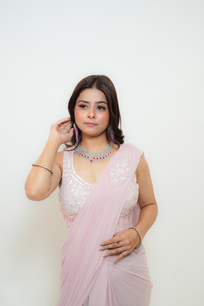 Elegant pink drape saree