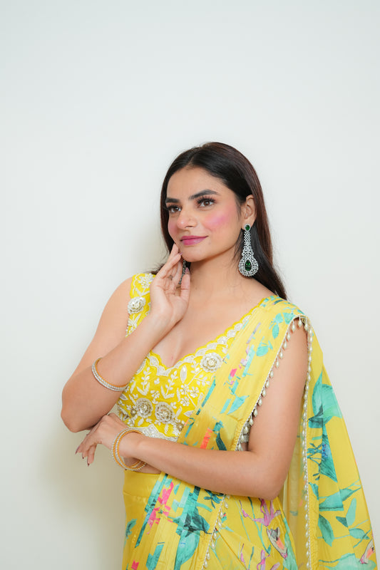 Floral sunshine drape saree