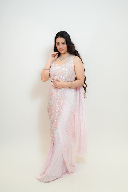 Blush bloom drape saree