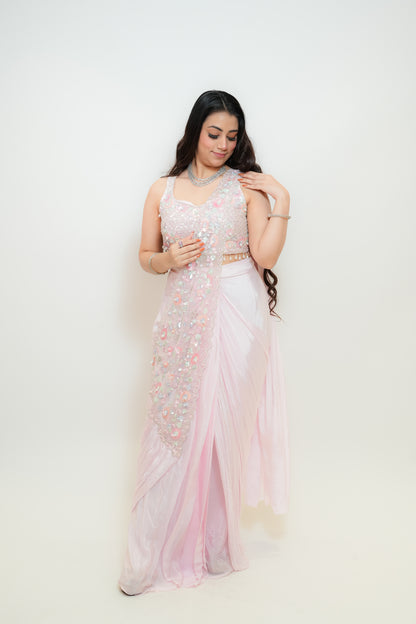 Blush bloom drape saree