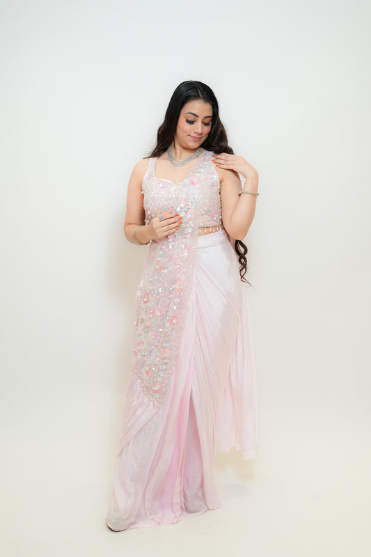 Blush bloom drape saree