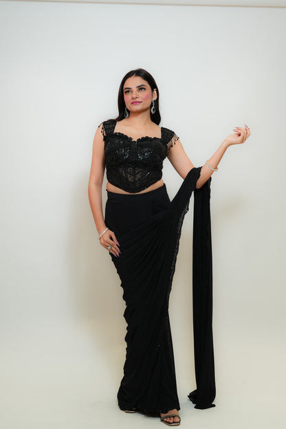 Bold black drape saree